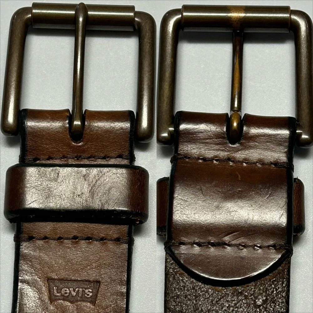 Levis Brown Leather Belt Mens Size 36 Brass Buckle 1.5